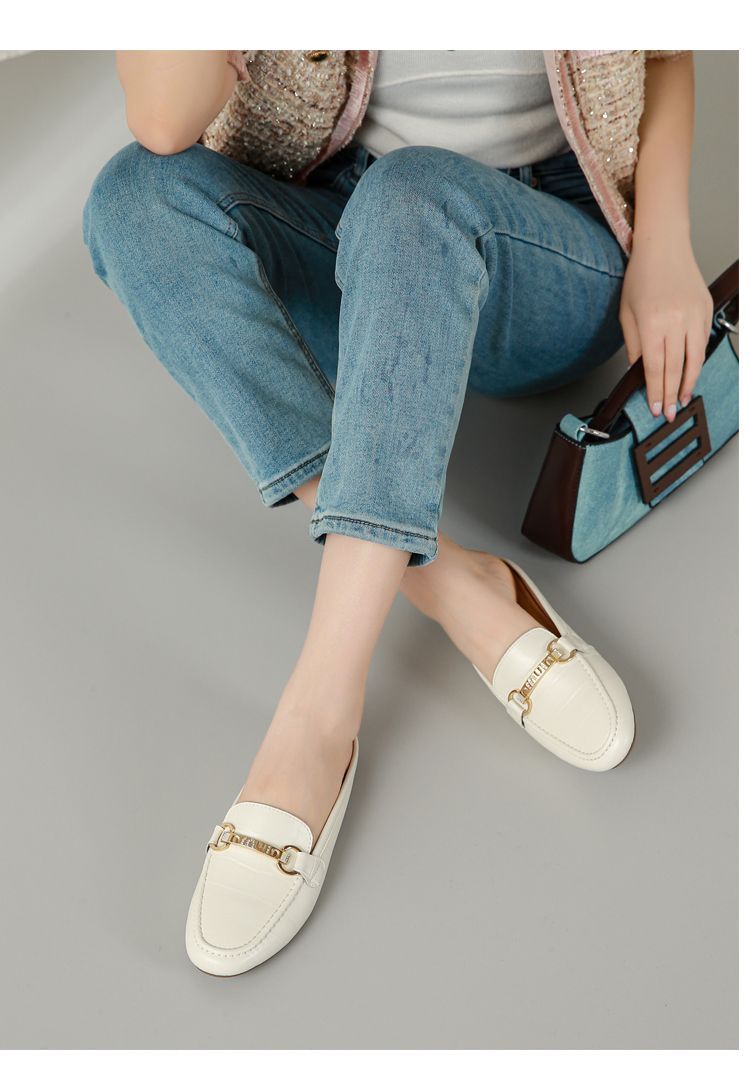 Mullie Genuine Leather Closed-Toe Half-Slippers, Women's Summer Outerwear