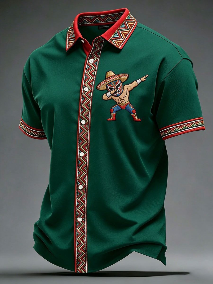 Summer New Arrival: Men's Short-Sleeve Shirt with Lapel, Ethnic Style Print