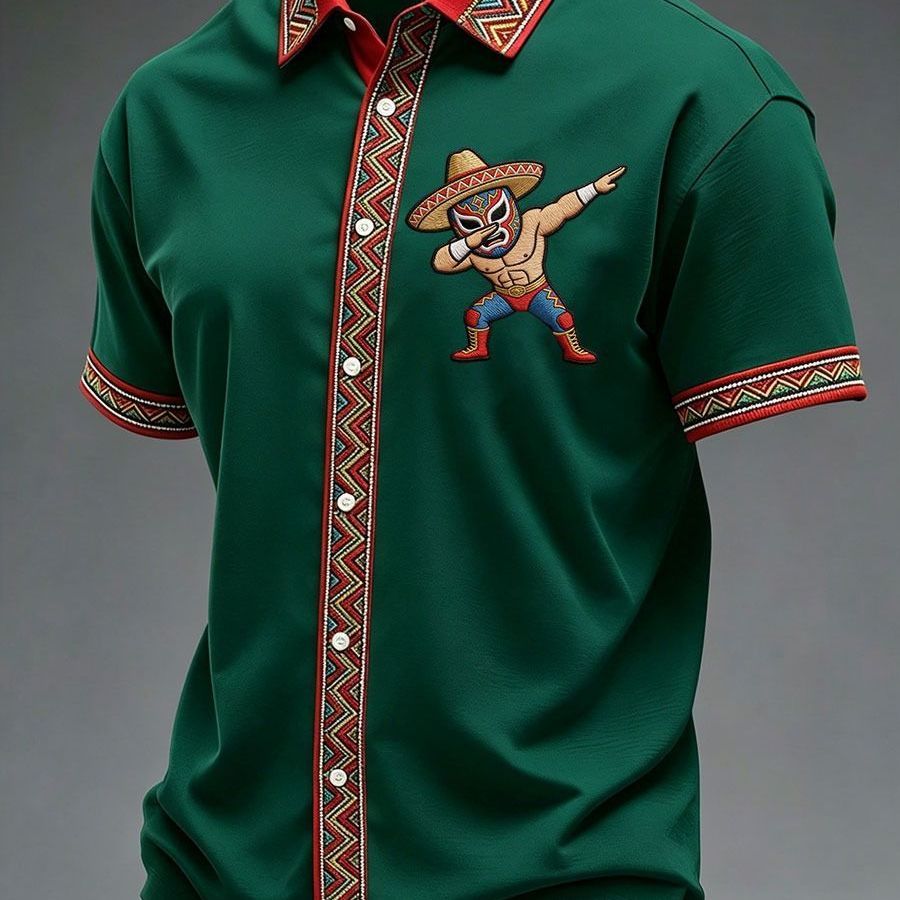 Summer New Arrival: Men's Short-Sleeve Shirt with Lapel, Ethnic Style Print