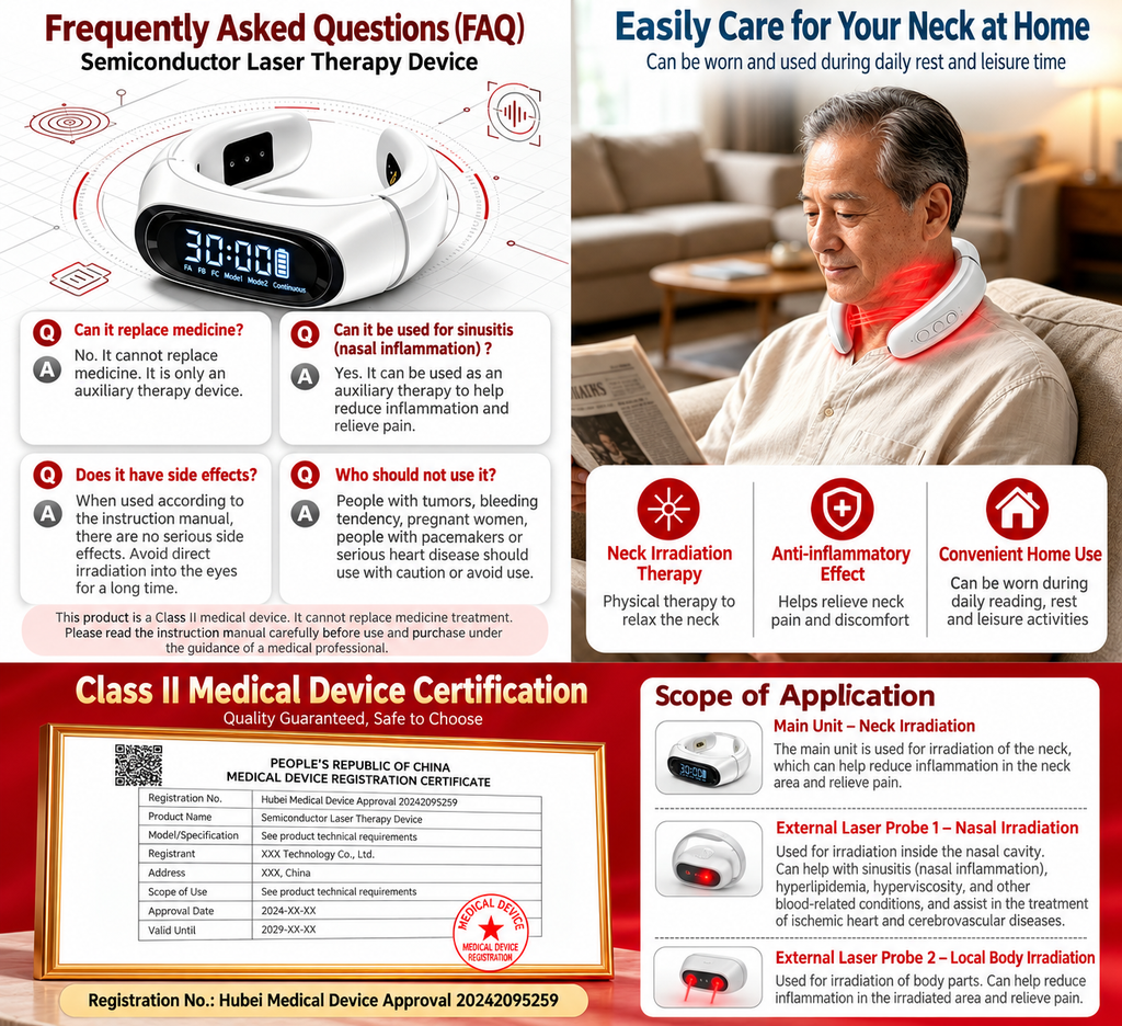 The same semiconductor laser therapy device advertised on TV shopping channels is used to treat rhinitis, inflammation, and cardiovascular diseases.
