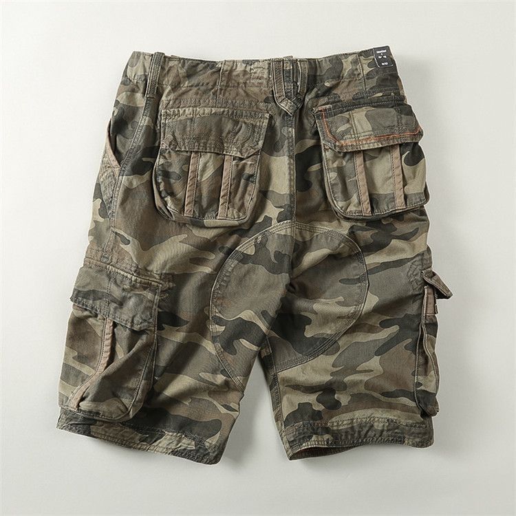 Men's casual mid-length shorts, American camouflage multi-pocket cargo shorts, pure cotton, loose fit for summer.