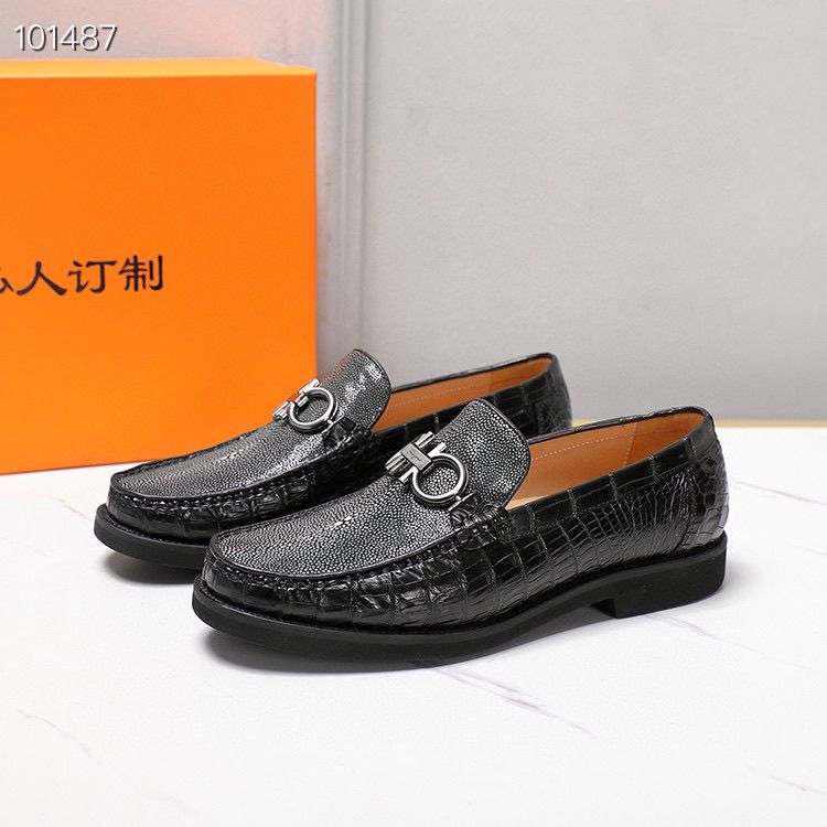 New men's genuine leather business loafers in crocodile and stingray skin.
