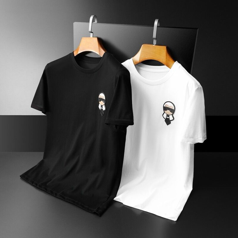 New Karl Lagerfeld Rhinestone Summer Short-Sleeve T-Shirt for Men and Women, Plus Size, Trendy Base Layer