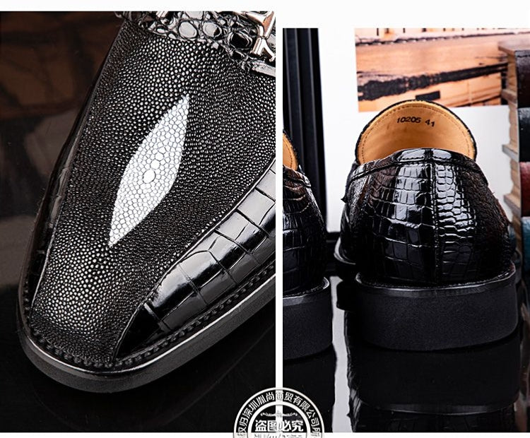 High-end crocodile leather men's business casual slip-on loafers