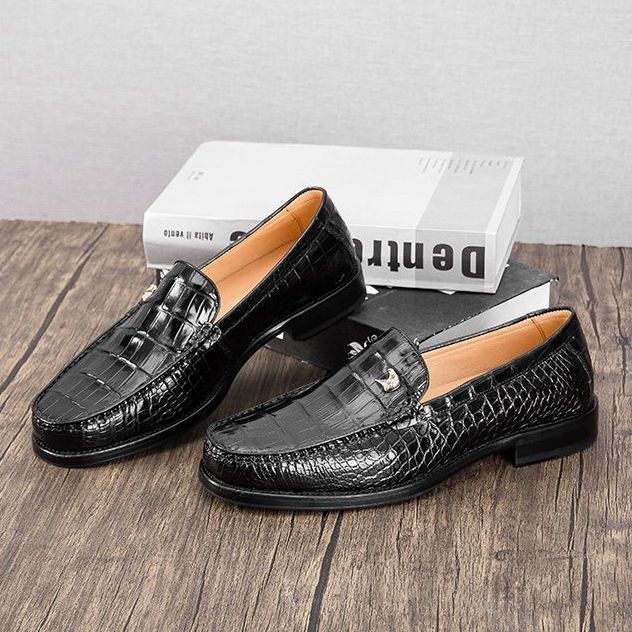 High-end crocodile leather men's business casual slip-on loafers