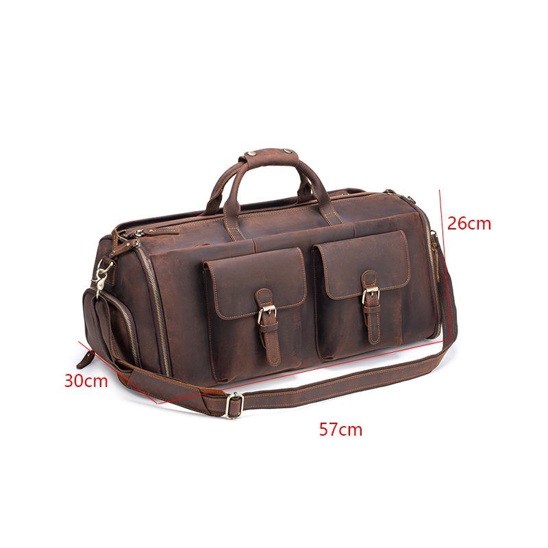 [Stylish Leather Shoe Compartment Trolley Travel Bag] Genuine Leather Suit Storage Bag with a Luxurious Feel