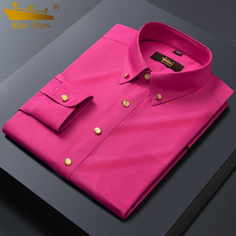 Golden Shield Men's Long-Sleeve Shirt, Wrinkle-Resistant, Copper Button, Korean Style, Slim Fit, Pockets, Business Casual, High-End New Style