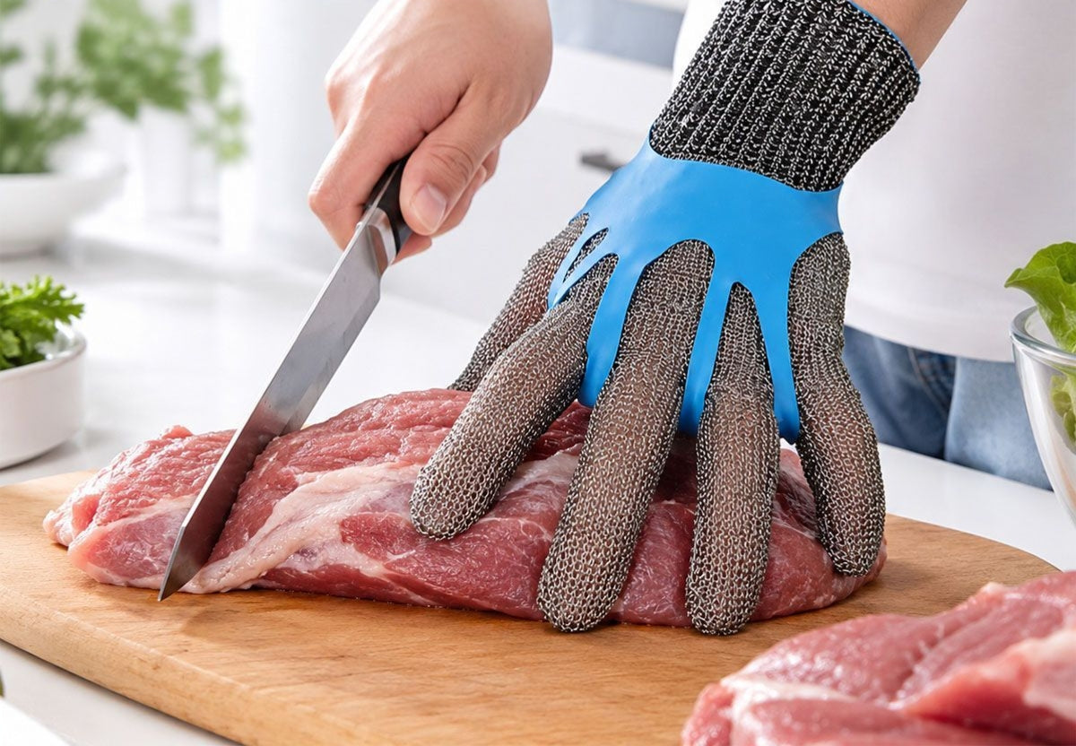 Level 9 cut-resistant gloves, 316L stainless steel, double-sided cut-resistant, food-grade slaughter gloves.