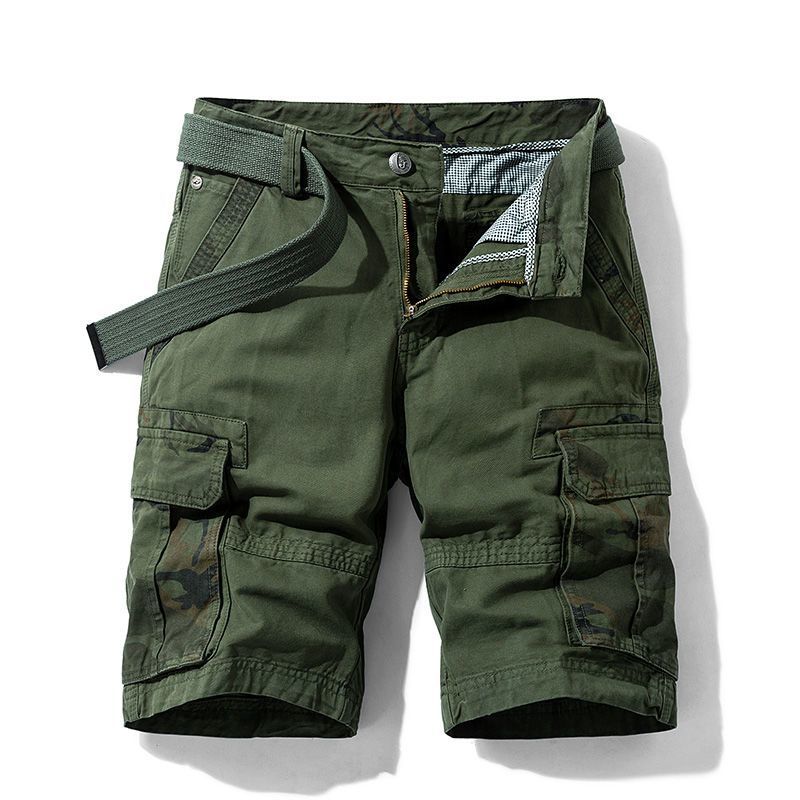 Men's cargo shorts, 2025 summer new style, trendy pure cotton five-point pants, wide fit.