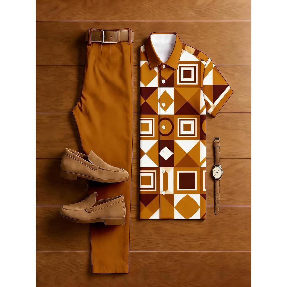 SHEIN Cross-Border New Autumn/Spring 3D Printed Short-Sleeve Polo Pants Two-Piece Set for Men