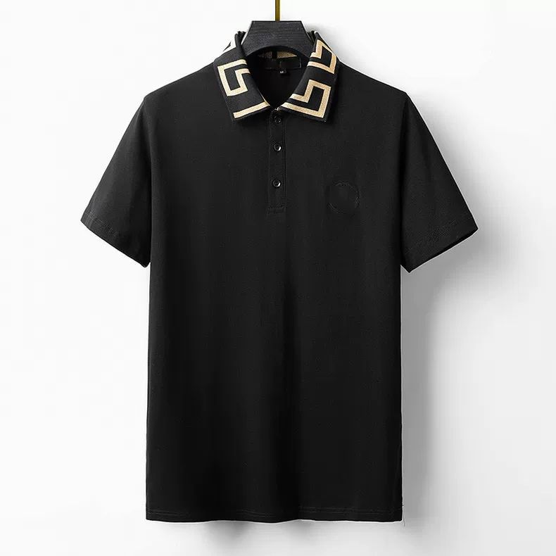 Men's short-sleeved collared T-shirt, summer fashion trendy men's business casual cotton breathable sweat-absorbent plus size export.
