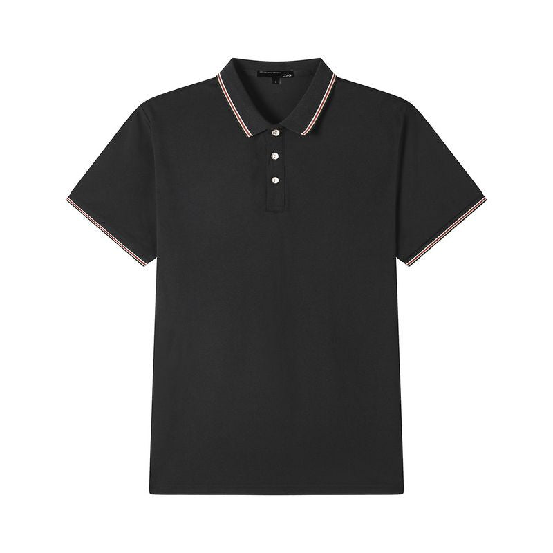 Heavyweight cotton short-sleeved polo shirt for middle-aged and young adults, classic collar, comfortable and stylish top.
