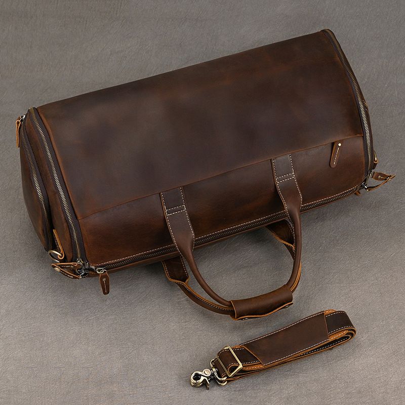 [Stylish Leather Shoe Compartment Trolley Travel Bag] Genuine Leather Suit Storage Bag with a Luxurious Feel