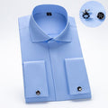 Men's French cuff button shirt, slim fit, long sleeves, Windsor collar, concealed buttons, bamboo fiber double cuffs.