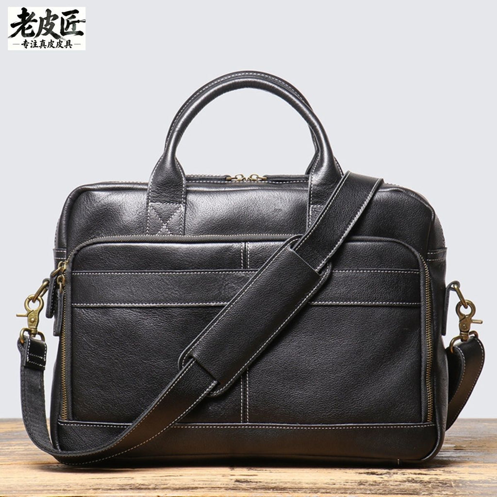 Old Leather Craftsman | Popular Men's Handbag/Briefcase in Vegetable Tanned Cowhide, Shoulder/Crossbody Laptop Bag