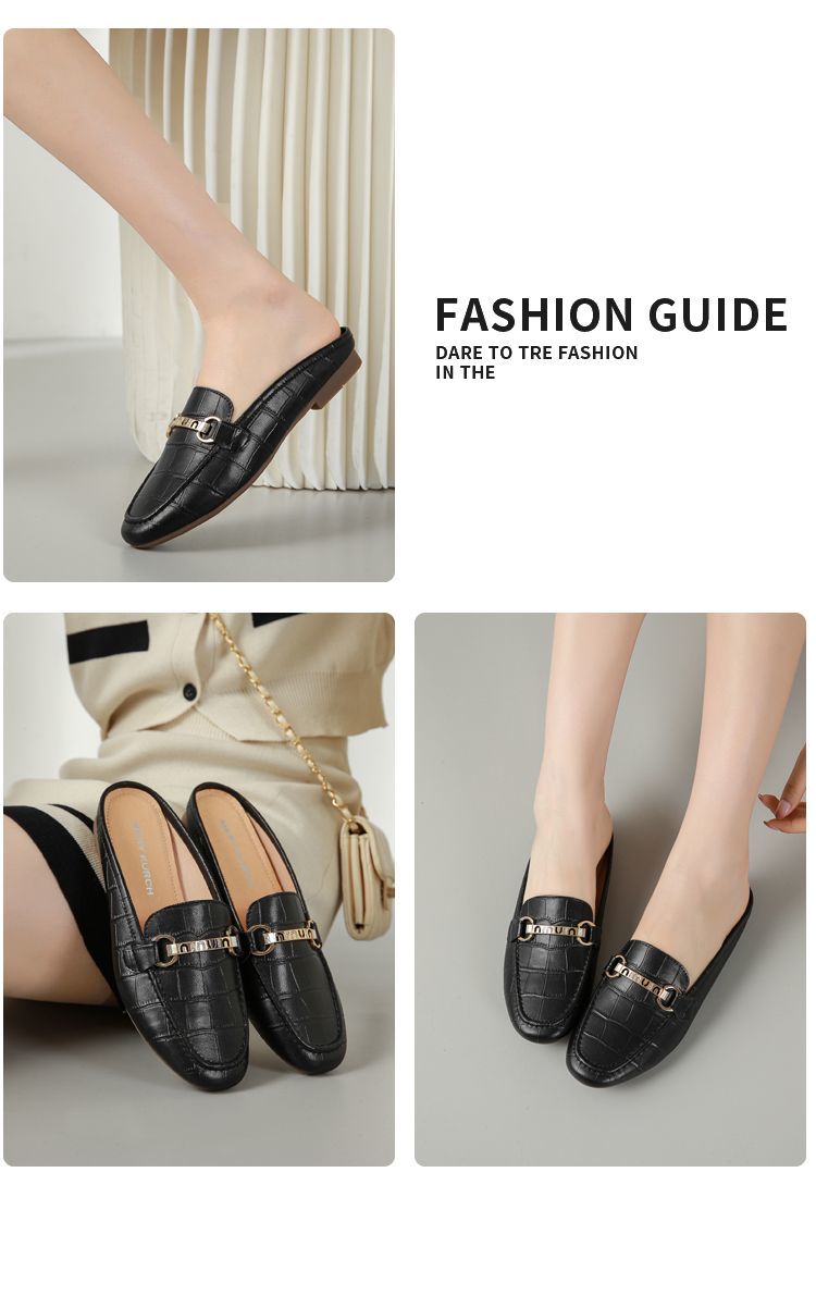Mullie Genuine Leather Closed-Toe Half-Slippers, Women's Summer Outerwear
