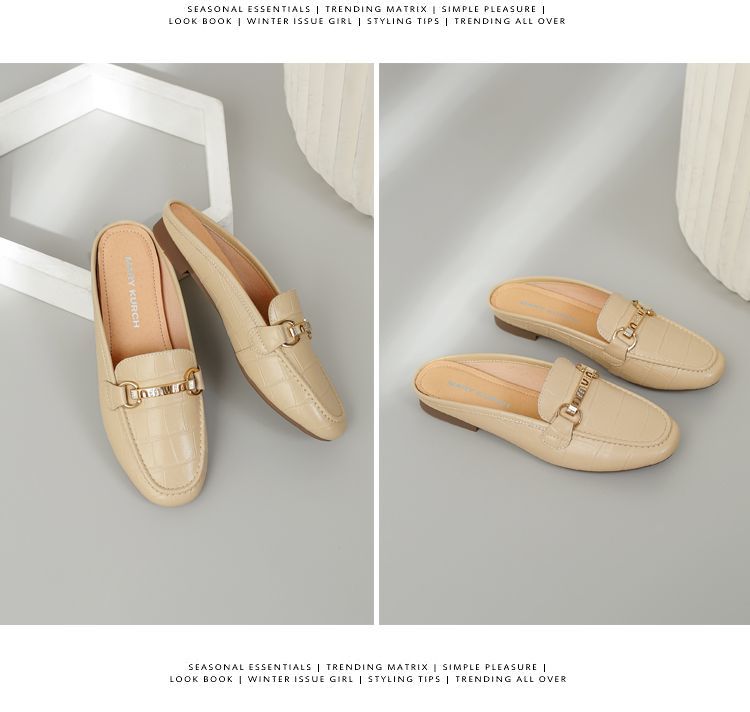 Mullie Genuine Leather Closed-Toe Half-Slippers, Women's Summer Outerwear