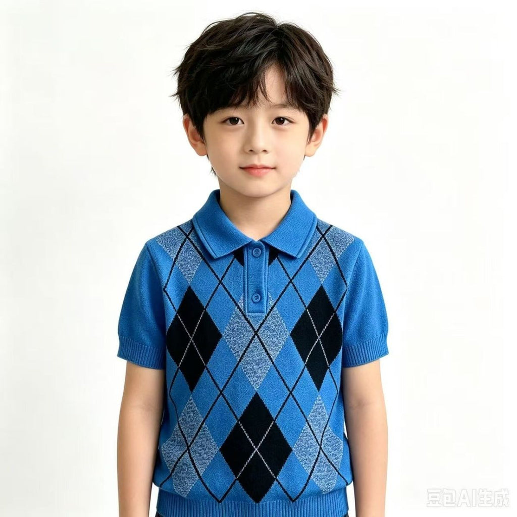 2026 New Style Boys' Suit - Stylish and Trendy Diamond Pattern Knitwear for Toddlers