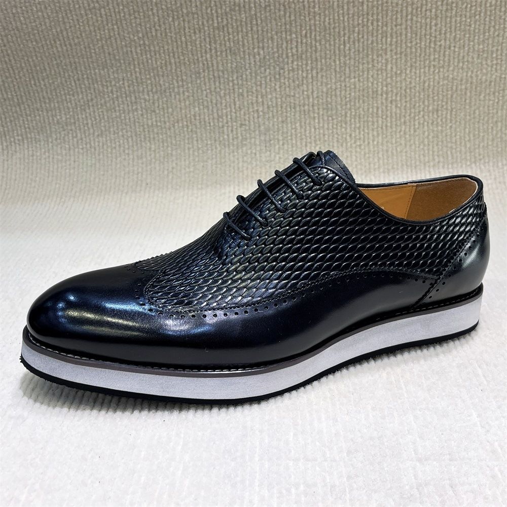 British business casual leather shoes, men's fish pattern shoes