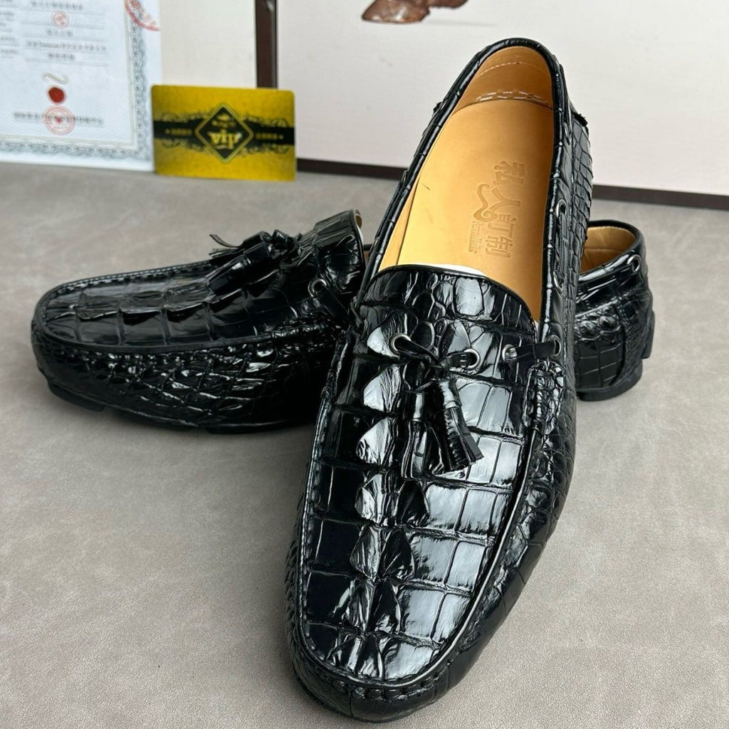 High-end crocodile leather men's business casual slip-on loafers