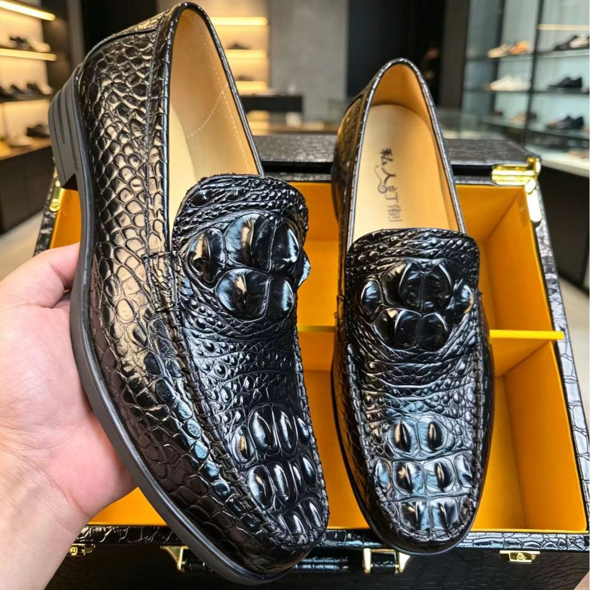 High-end crocodile leather men's business casual slip-on loafers